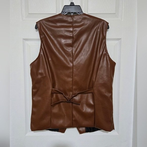 Lars Amadeus Men's Faux Leather Vest Size Large Brown Western Cowboy Motorcycle - Picture 2 of 12